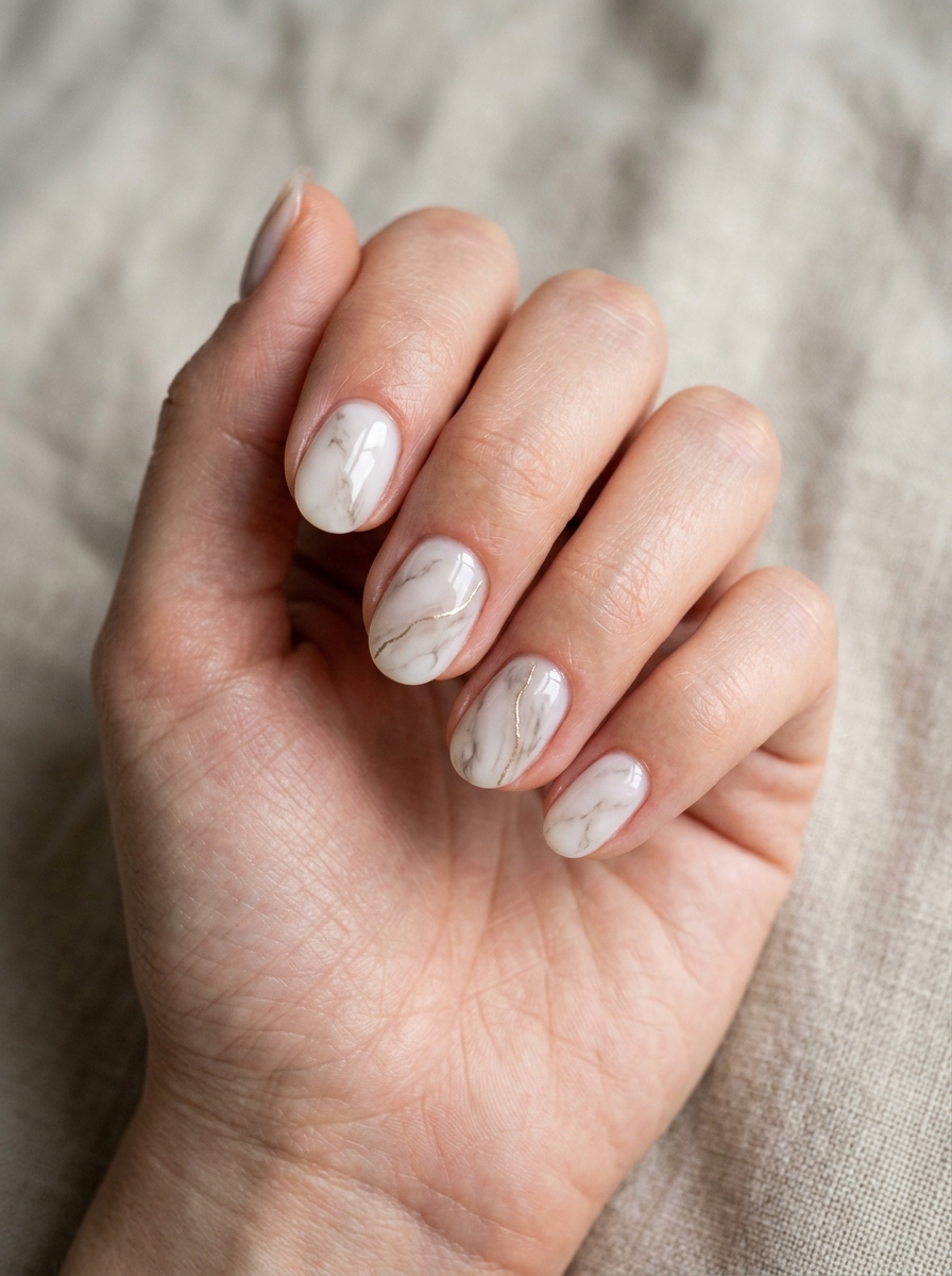 White Marble mit Gold als Marmor Nägel Ideen Inspiration 2026